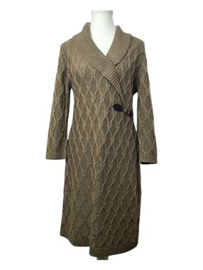 Calvin Klein Cable Knit Faux Wrap Midi Dress L 3/4 Sleeve Sweater Dress